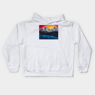 Sunset over mountains and lake Kids Hoodie